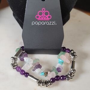 Paparazzi Multicolor Pastel Chip & Purple Bead Stretch Bracelet Set